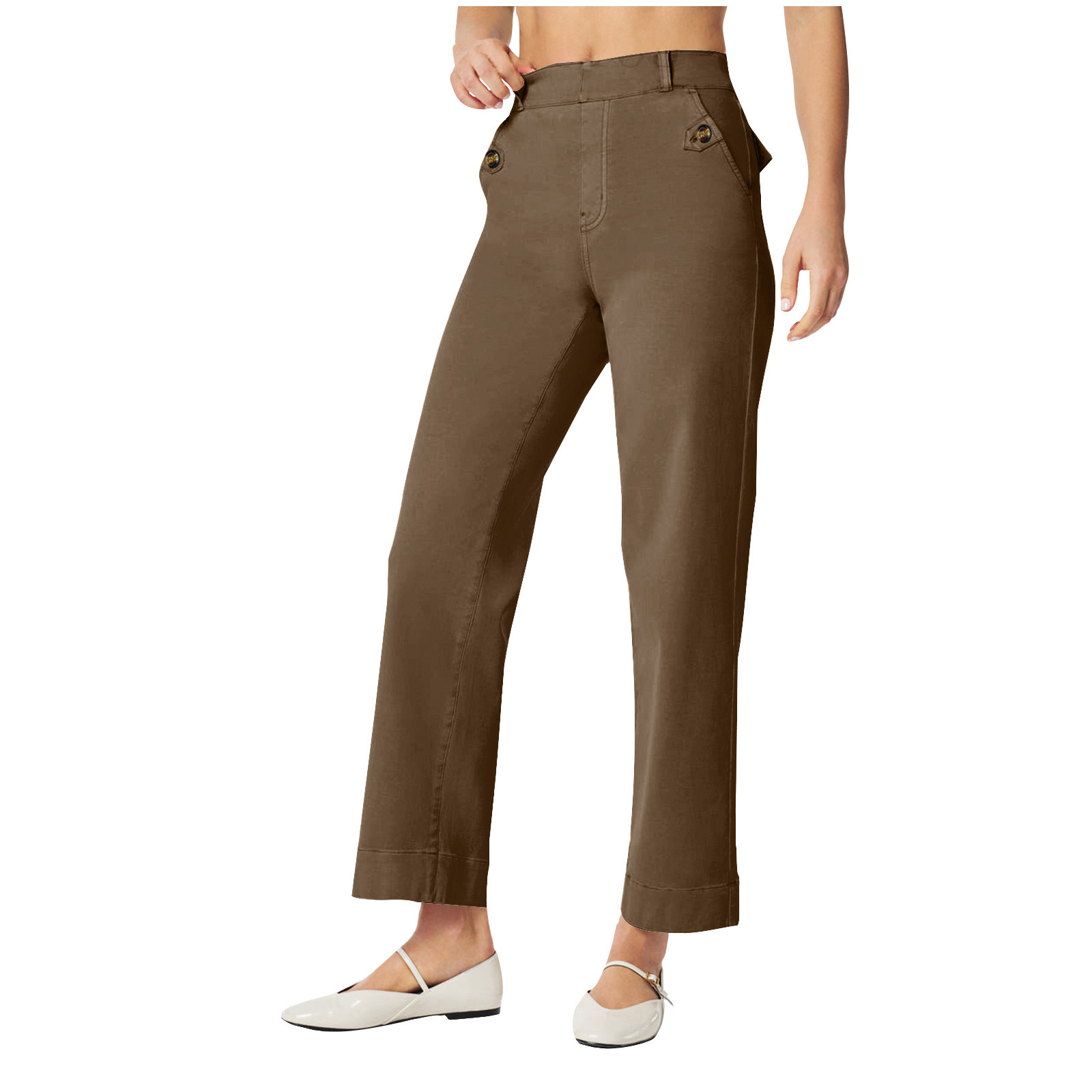 Women's Casual Wide Leg Pants High Waisted Straight Jeans Short Cut Trousers for Women Loose Bottoms With Pockets (Coffee L)